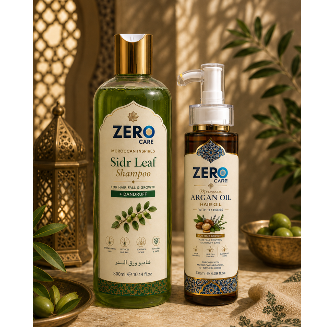 Moroccan Hammam Combo - Sidr Leaf Shampoo 300ml + Argan Oil Hair Oil 130ml - Zero Care Pakistan