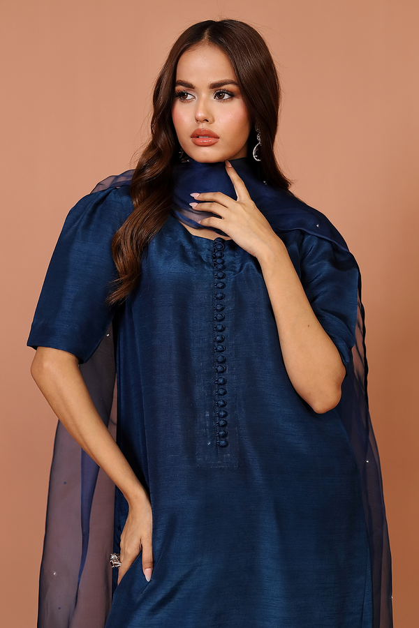 ZC 04 | Navy Blue - Korean Raw Silk