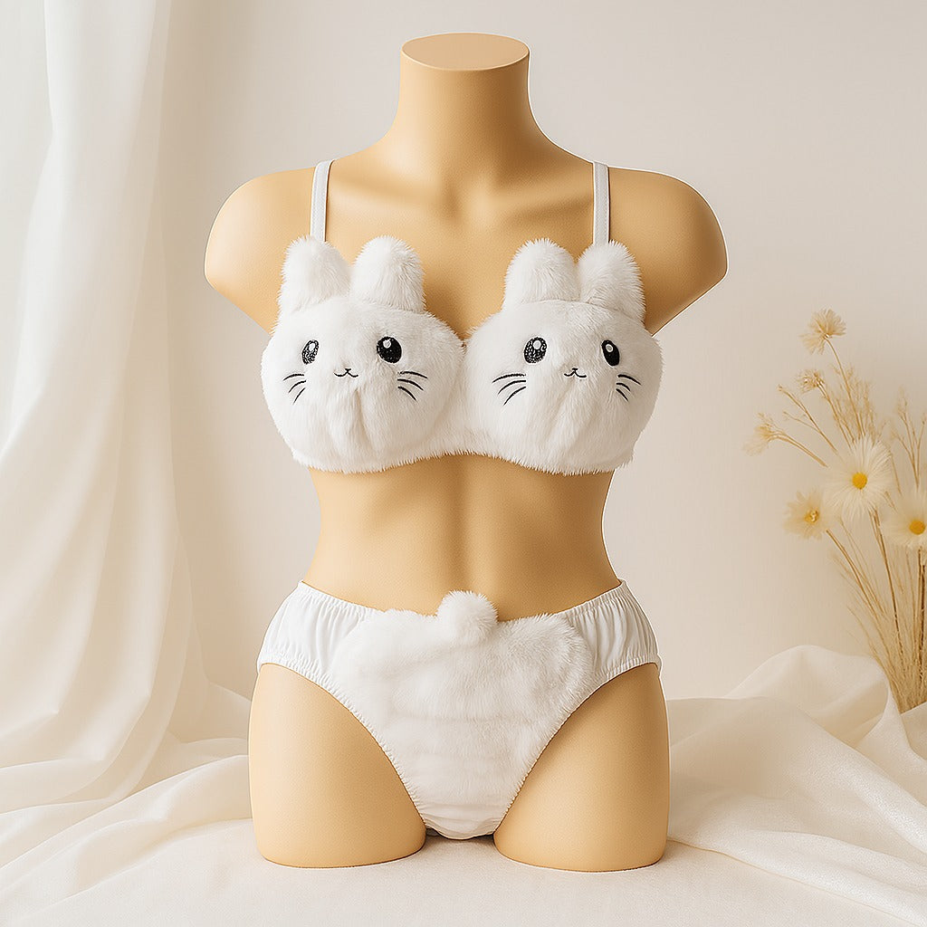 Teddy Bear Sexy Cute Kitty Anime Soft Plush Design Bra & Panty Set