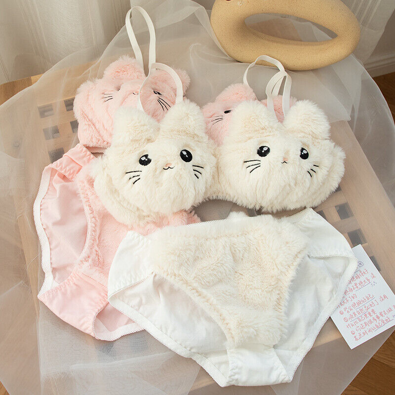 Teddy Bear Sexy Cute Kitty Anime Soft Plush Design Bra & Panty Set