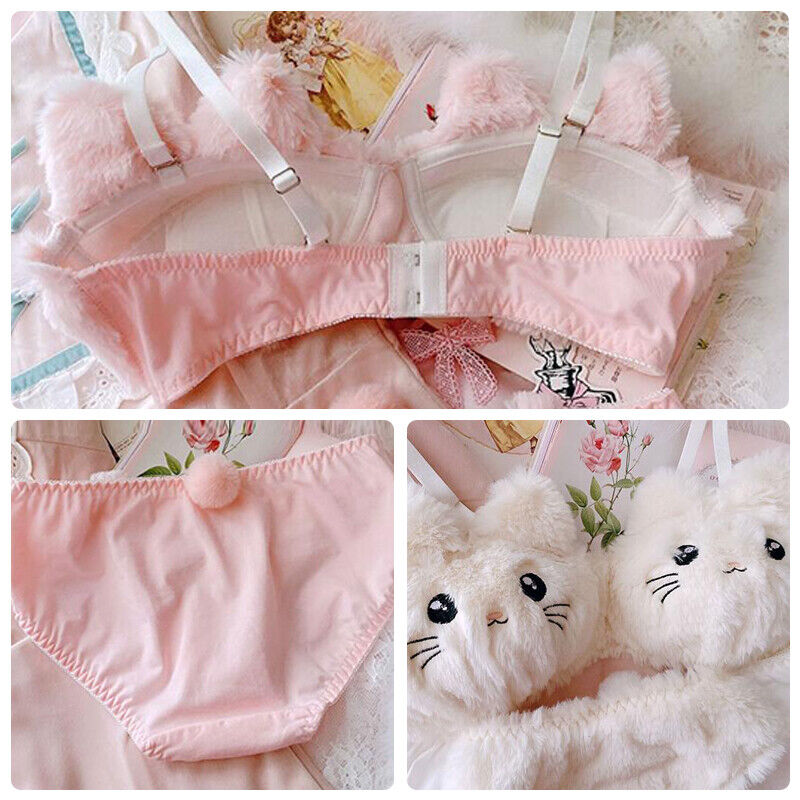 Teddy Bear Sexy Cute Kitty Anime Soft Plush Design Bra & Panty Set