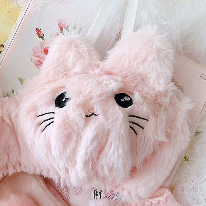 Teddy Bear Sexy Cute Kitty Anime Soft Plush Design Bra & Panty Set